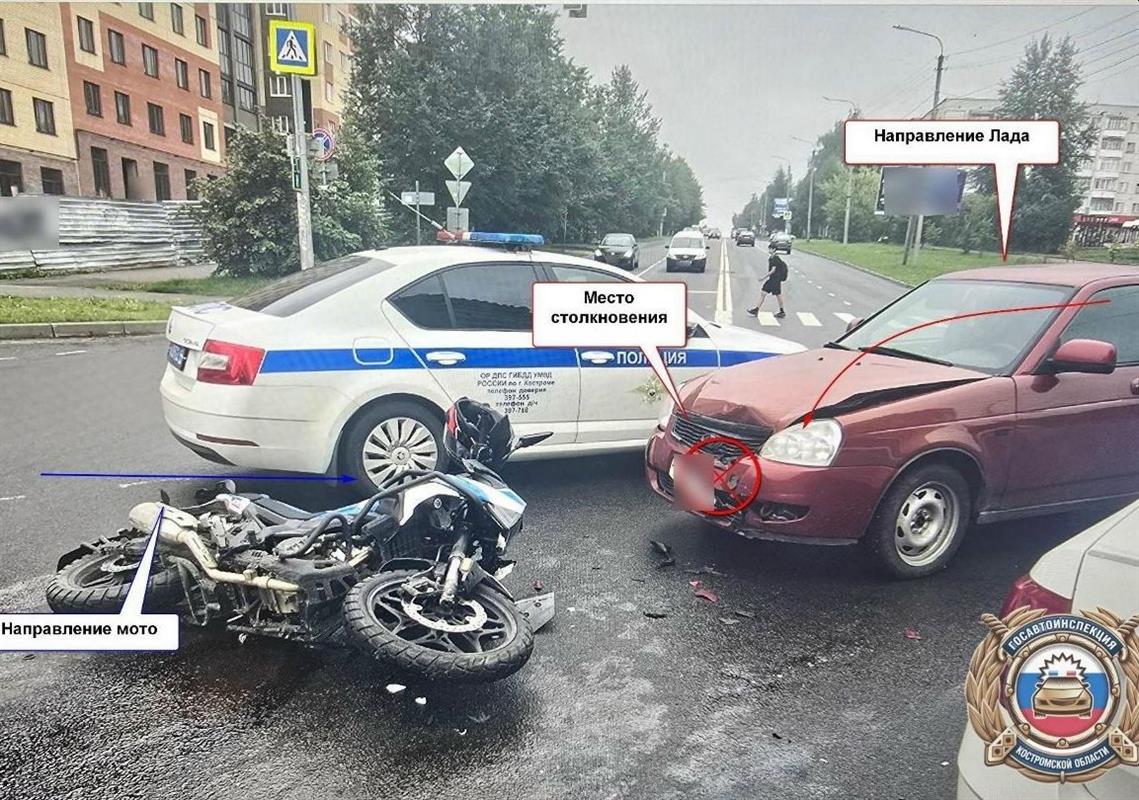 В Костроме легковушка не поделила дорогу с мотоциклом: один человек пострадал
