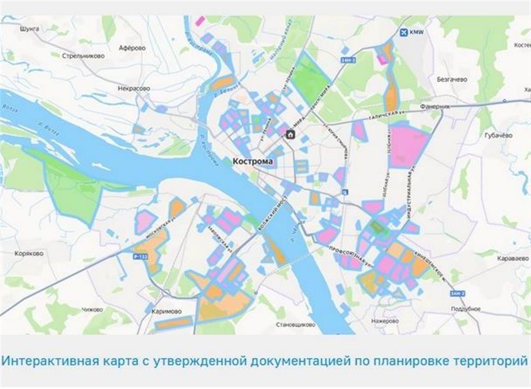 Проекты планировок и межевания территорий Костромы нанесены на интерактивную карту
